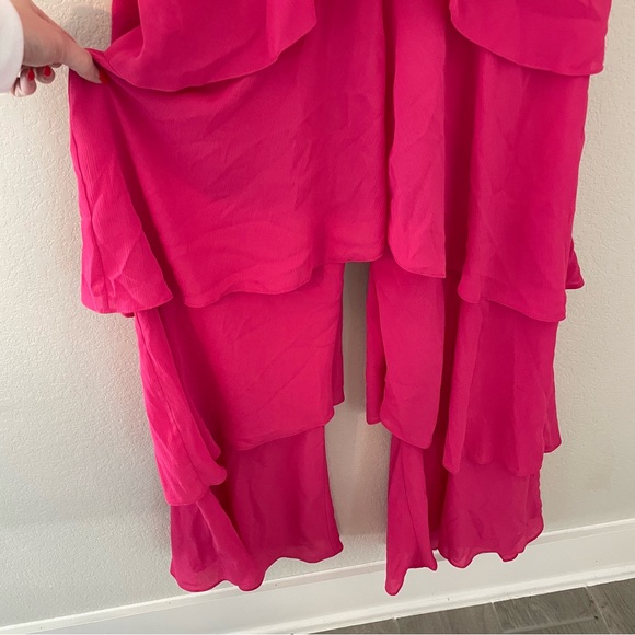River Island Hot Pink Halter Ruffle Jumpsuit Pants Suit Size 14 - Picture 3 of 10